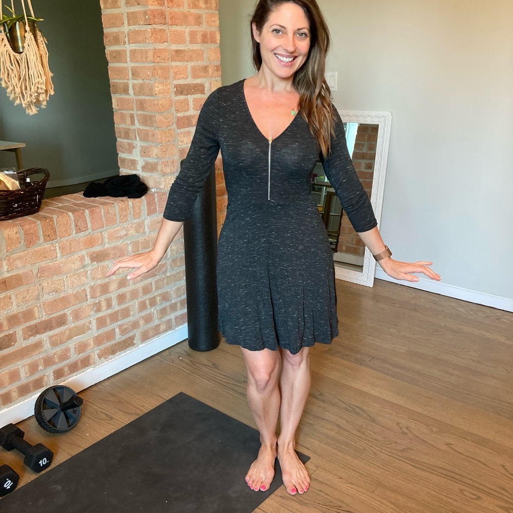 Express: Long Sleeve Black Dress with Zipper Detail